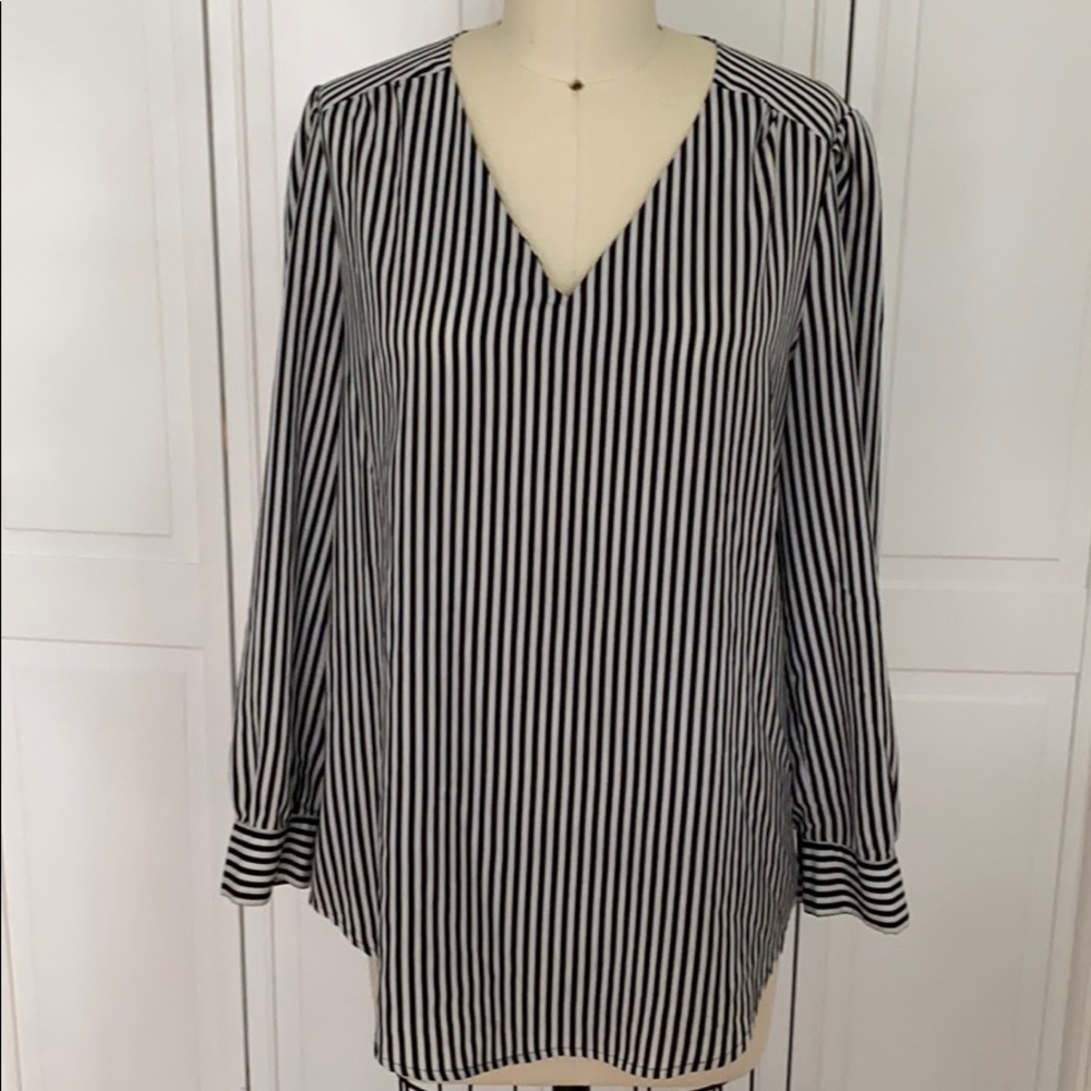 Black/White Striped long sleeve blouse